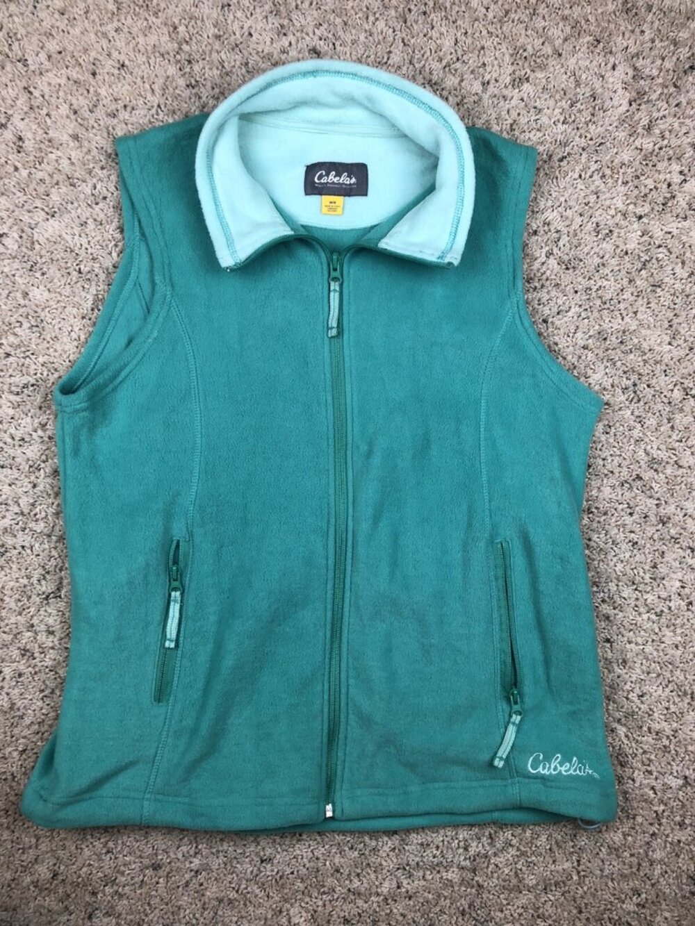 Cabelas Vest Womens Medium Green Full Zip Outdoor Fleece Sleeveless Ladies